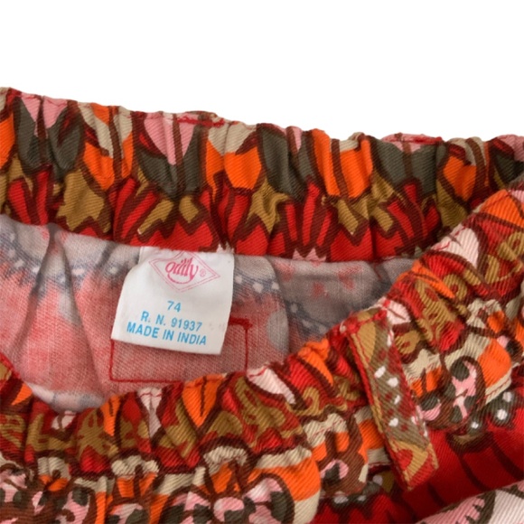 OLILY PANT 12MO 4 POCKETS RED ORANGE ELASTIC WAIST FUN PATTERN - Picture 4 of 4